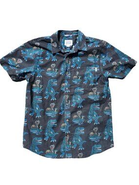 Party Pants Men's Small T-Rex Neon Button Down Shirt Black Short Sleeve NWT